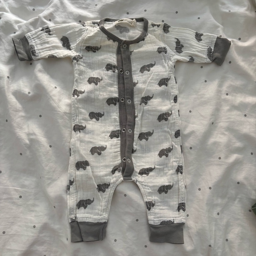 Gray and White Breathable Organic Monica + Andy Onesie